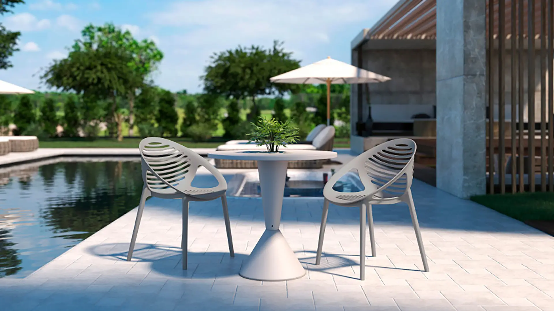 Mobiliario Techno para exteriores, duradero y funcional, disponible en Moetti, ideal para optimizar espacios al aire libre.