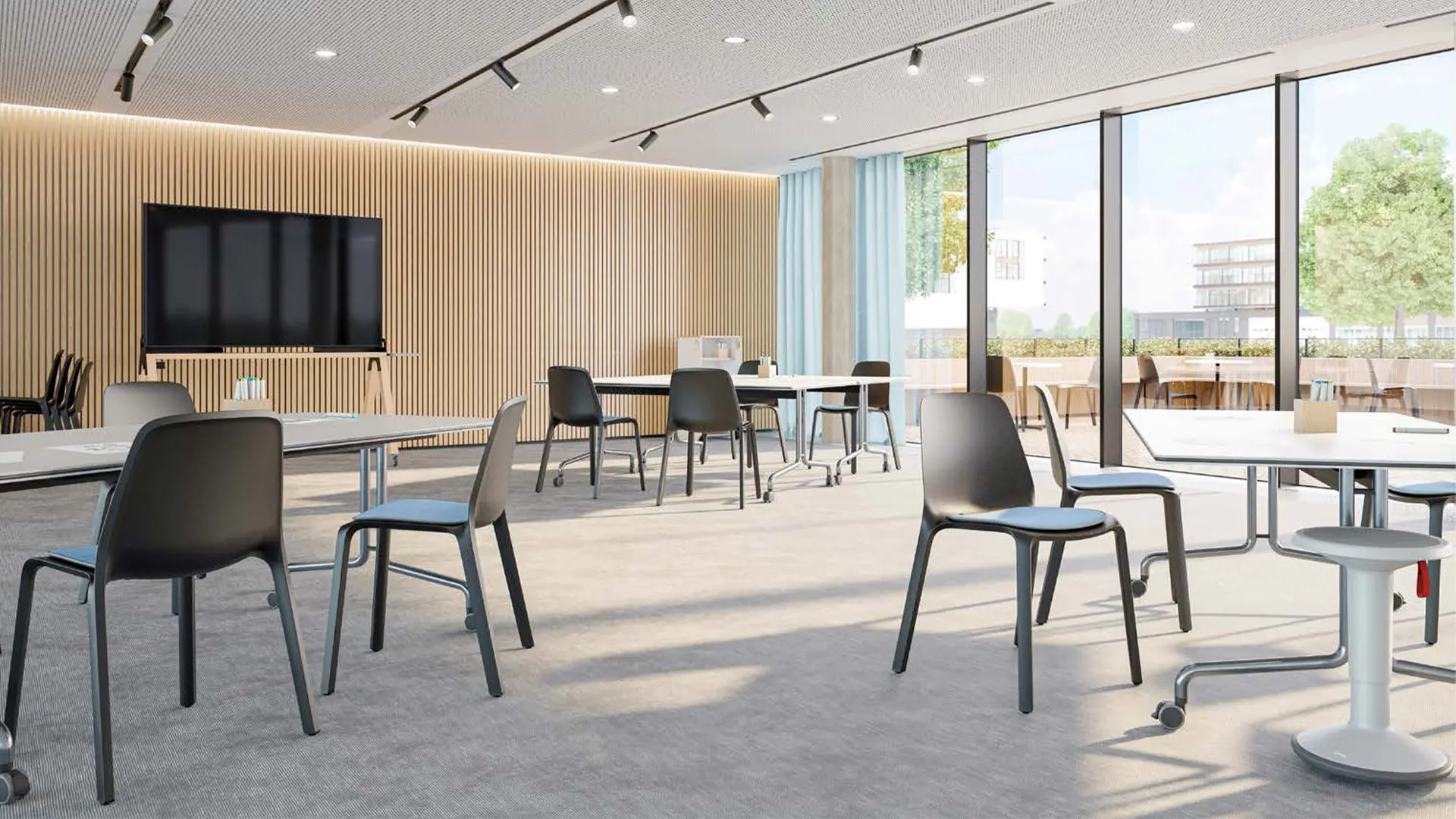 Mobiliario de Interstuhl, desde escritorios hasta mesas de juntas, ideal para optimizar espacios interiores de trabajo