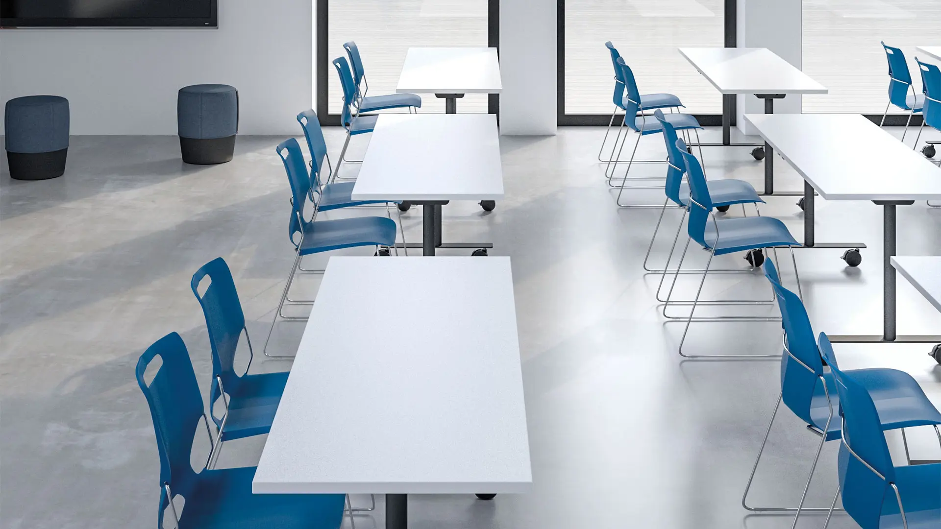 Auditorio en entorno de salud con mobiliario de Groupe Lacasse