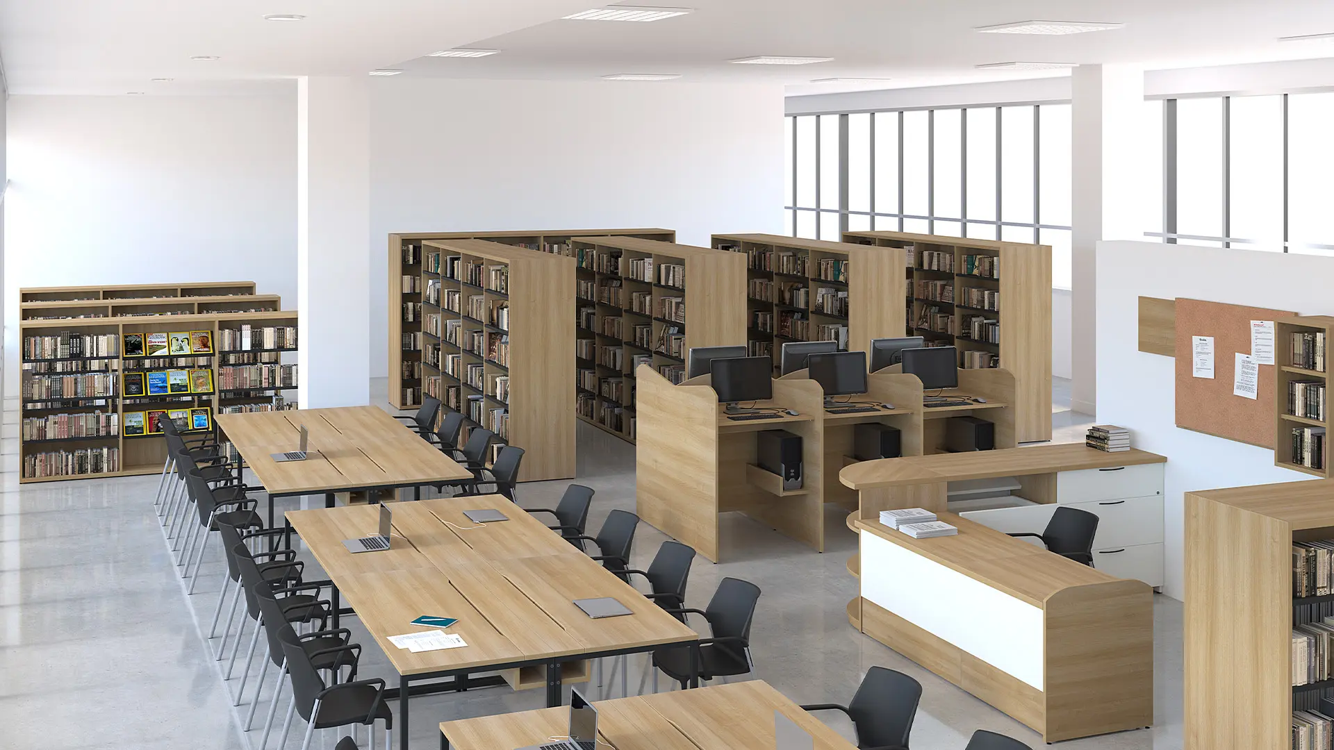 Biblioteca escolar equipada con mobiliario de Groupe Lacasse