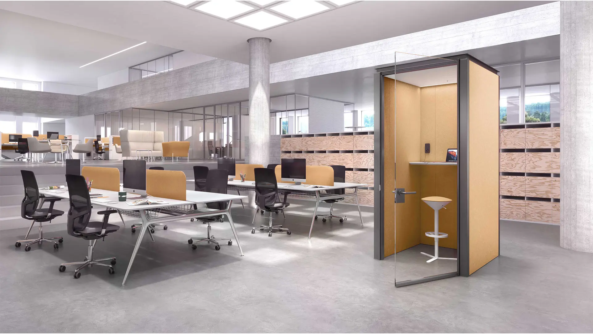 Cabina de descanso Estel en oficina, diseñada para maximizar la concentración, creatividad y productividad de los colaboradores.