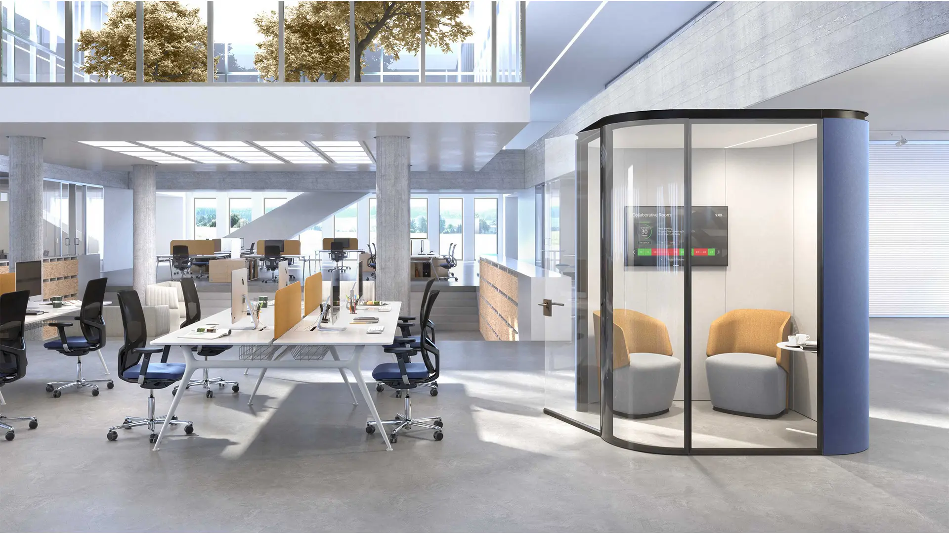 Cabina de descanso Estel en oficinas diseñada para fomentar la creatividad, concentración y productividad sin distracciones.