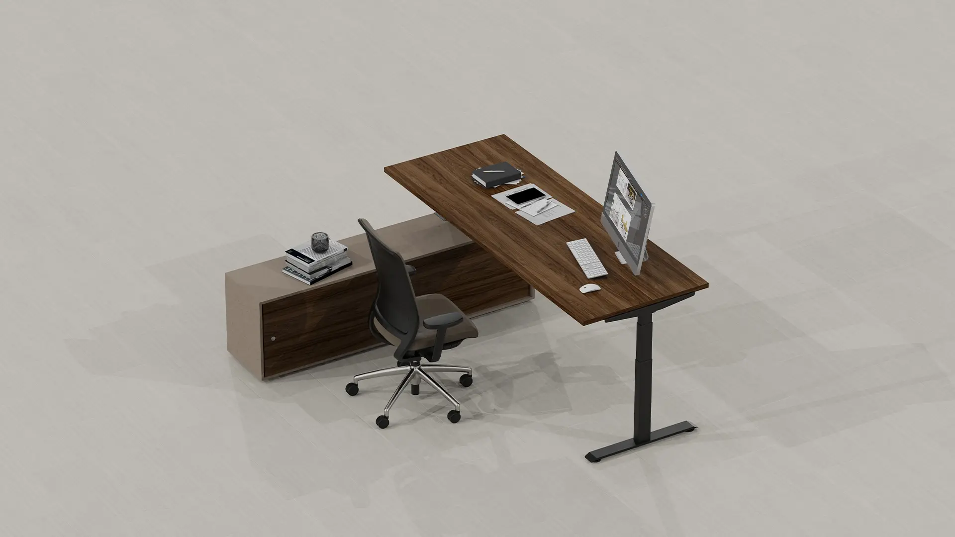 Mobiliario de Moetti Altura Ajustable en espacios directivos, diseñado para fomentar la productividad y la toma de decisiones.