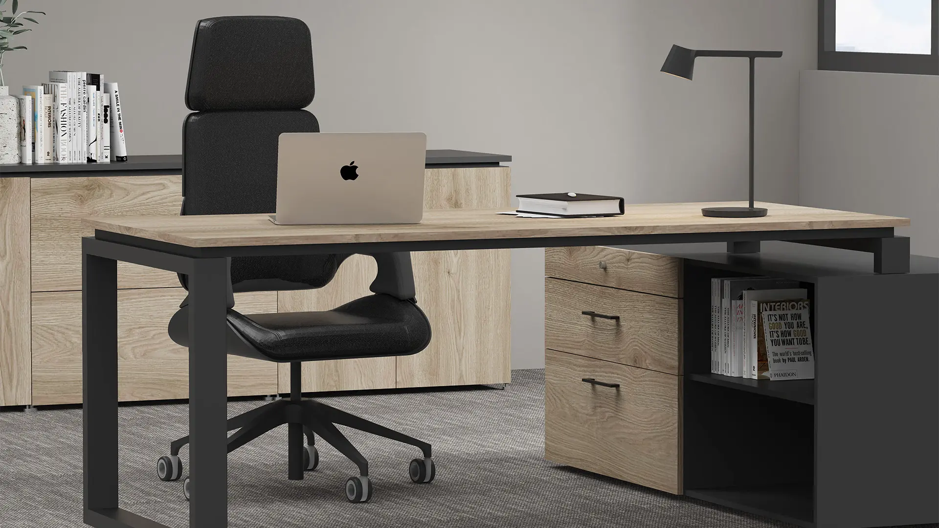 Espacio gerencial con mobiliario de Moetti Argos, diseñado para promover la productividad, el confort y la toma de decisiones efectivas.