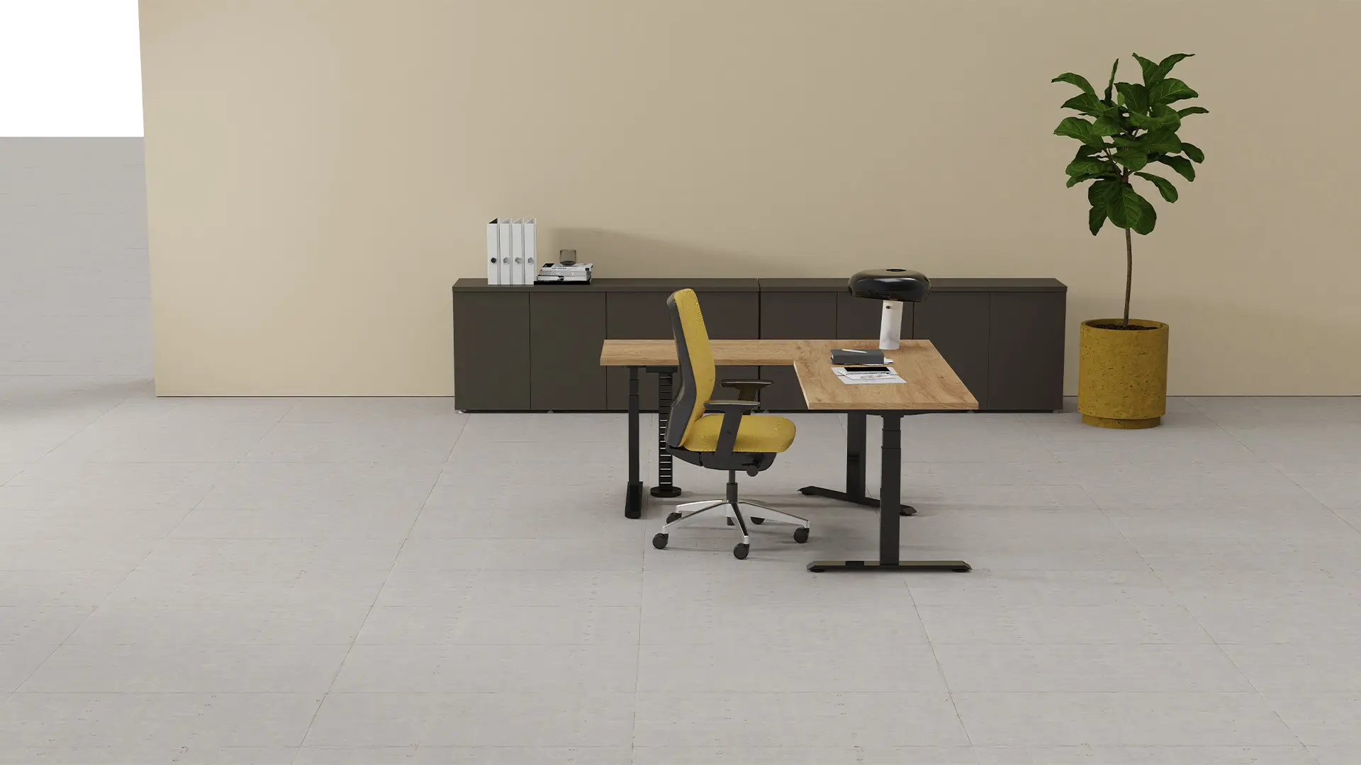 Espacio gerencial con mobiliario de Moetti Altura Ajustable, diseñado para promover la productividad, el confort y la toma de decisiones efectivas.