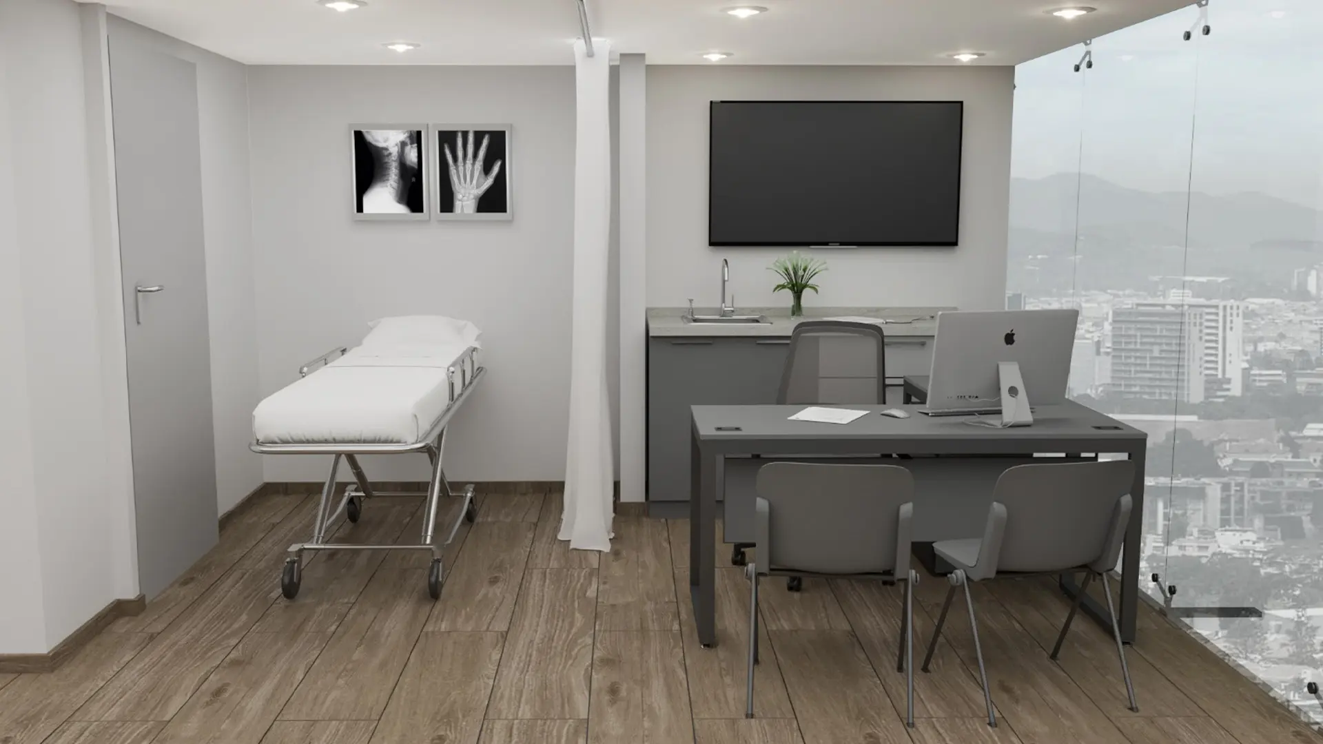 Habitación de hospital equipada con mobiliario de Moetti Argos