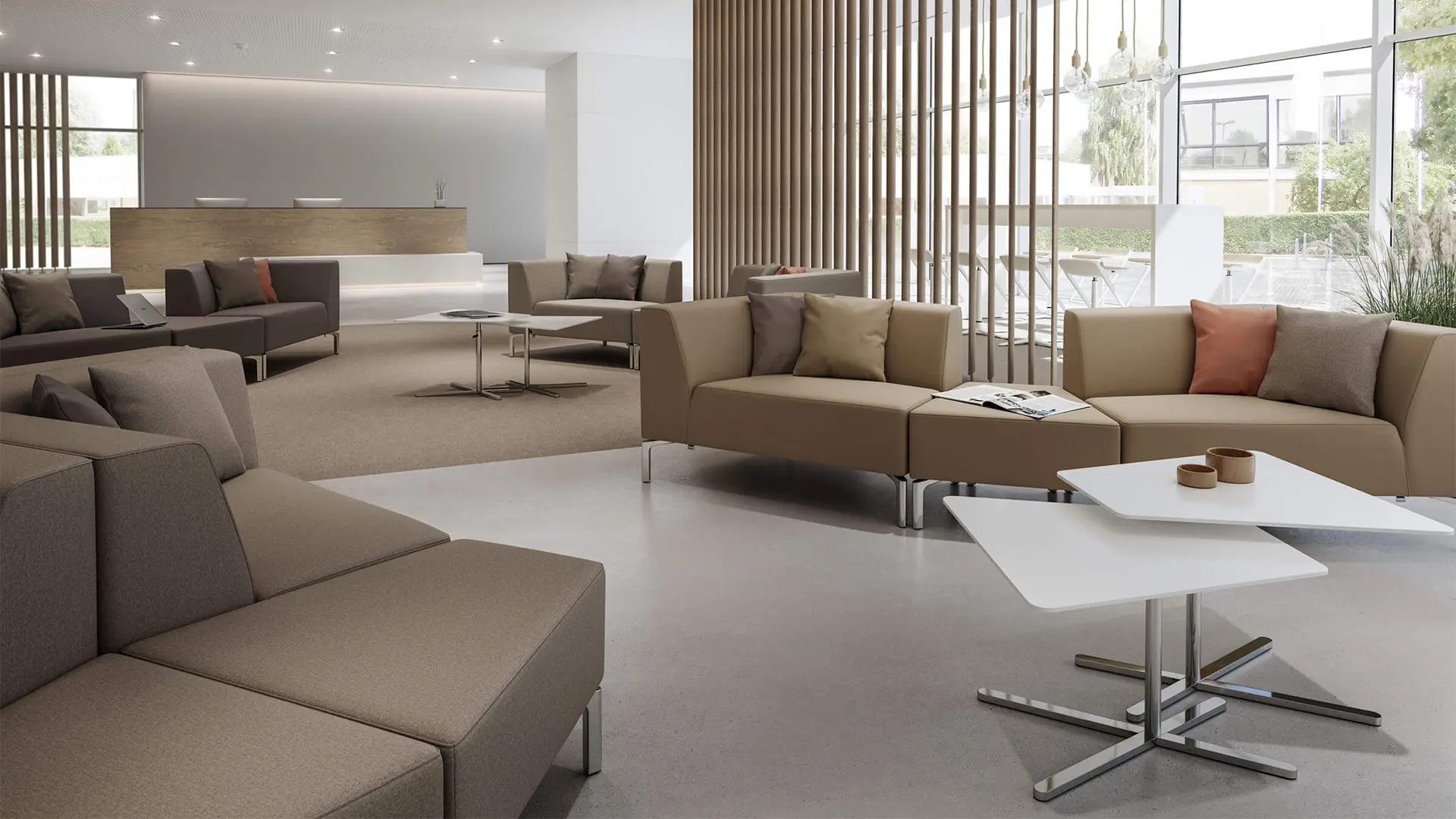 Área de confort & relax en espacio de salud equipada con mobiliario Interstuhl