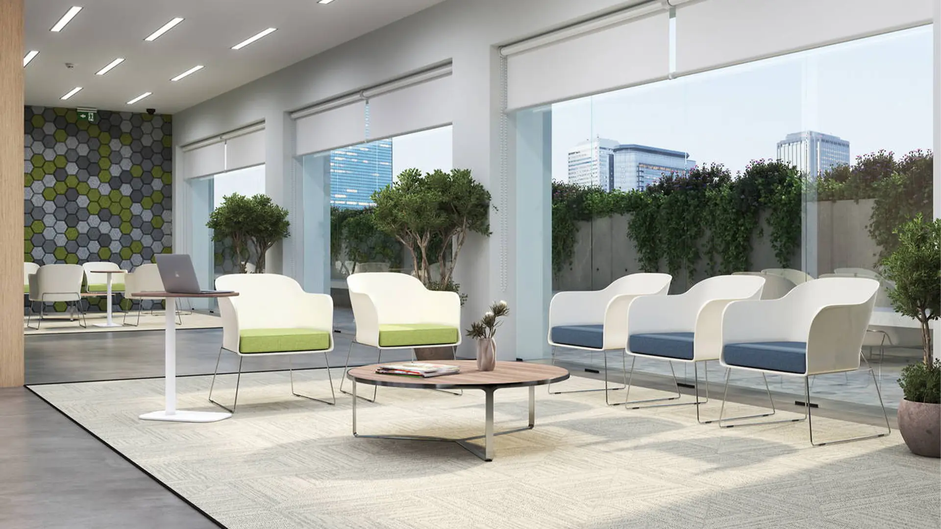 Área de confort & relax en espacio de salud equipada con mobiliario Techno