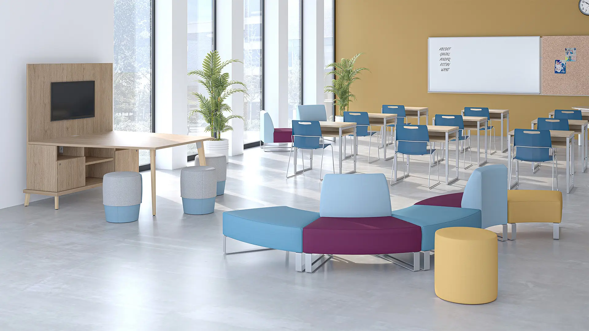 Área de confort & relax en entornos escolares con mobiliario de Groupe Lacasse