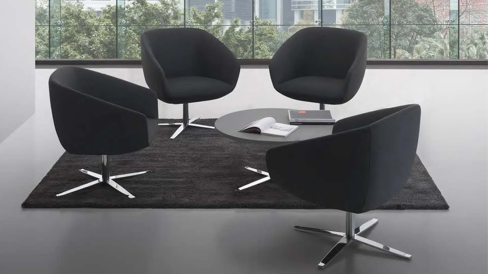 Mobiliario de Labenze, incluyendo sofás y sillones ergonómicos, diseñado para promover el descanso y el confort en el entorno laboral.