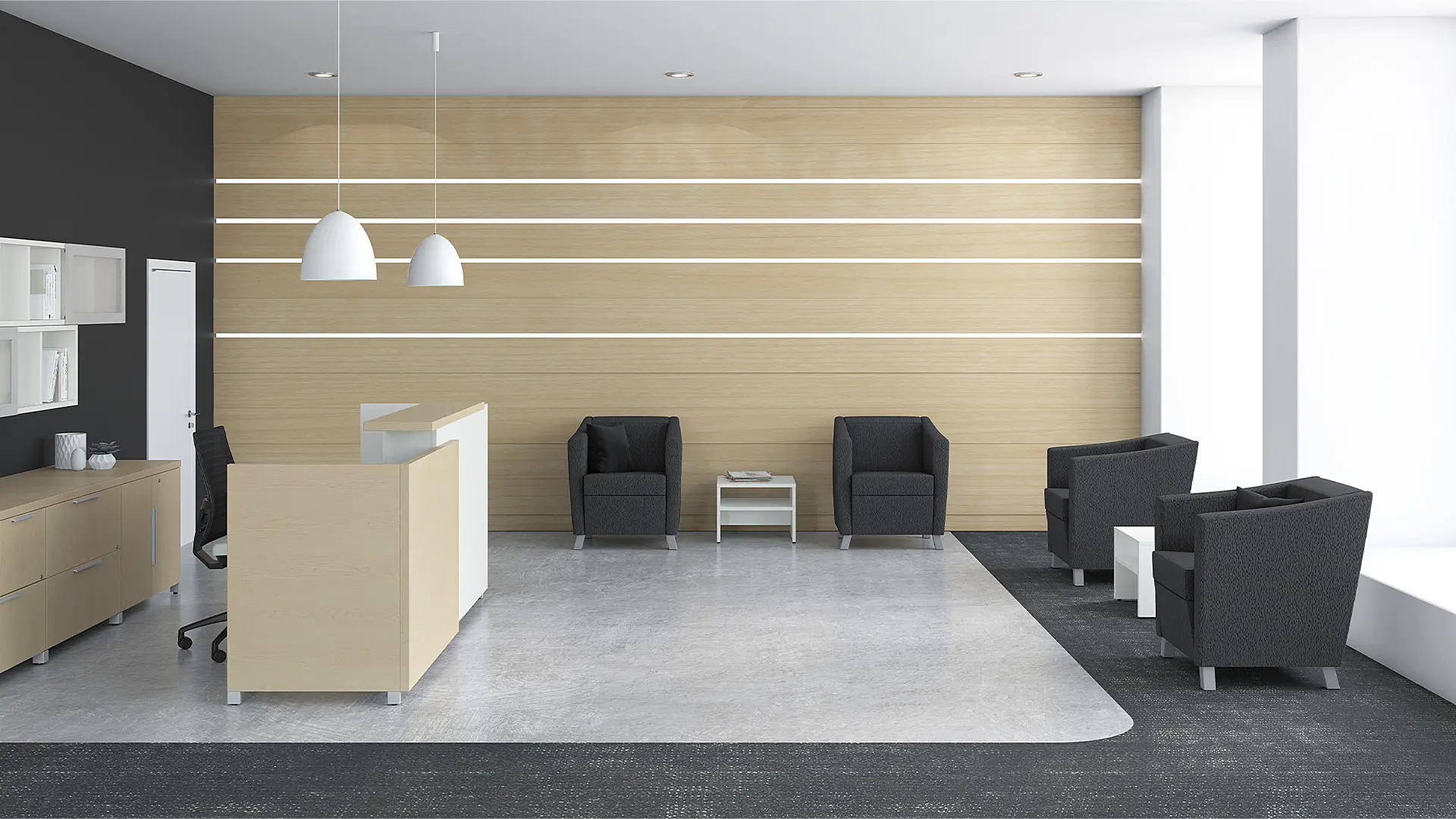 Recepción de hospital con mobiliario de Groupe Lacasse