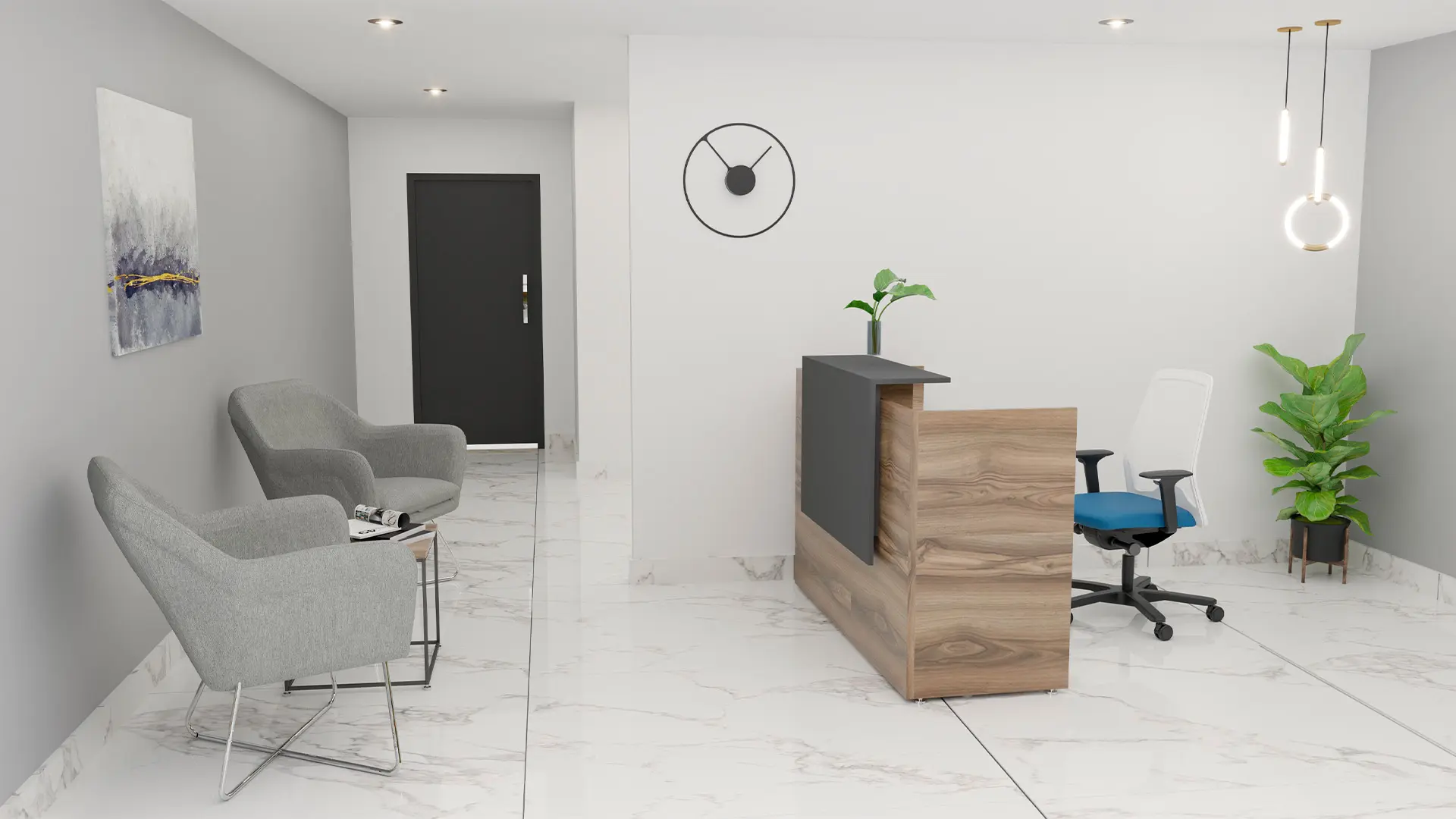 Recepción de hospital con mobiliario de Moetti Argos