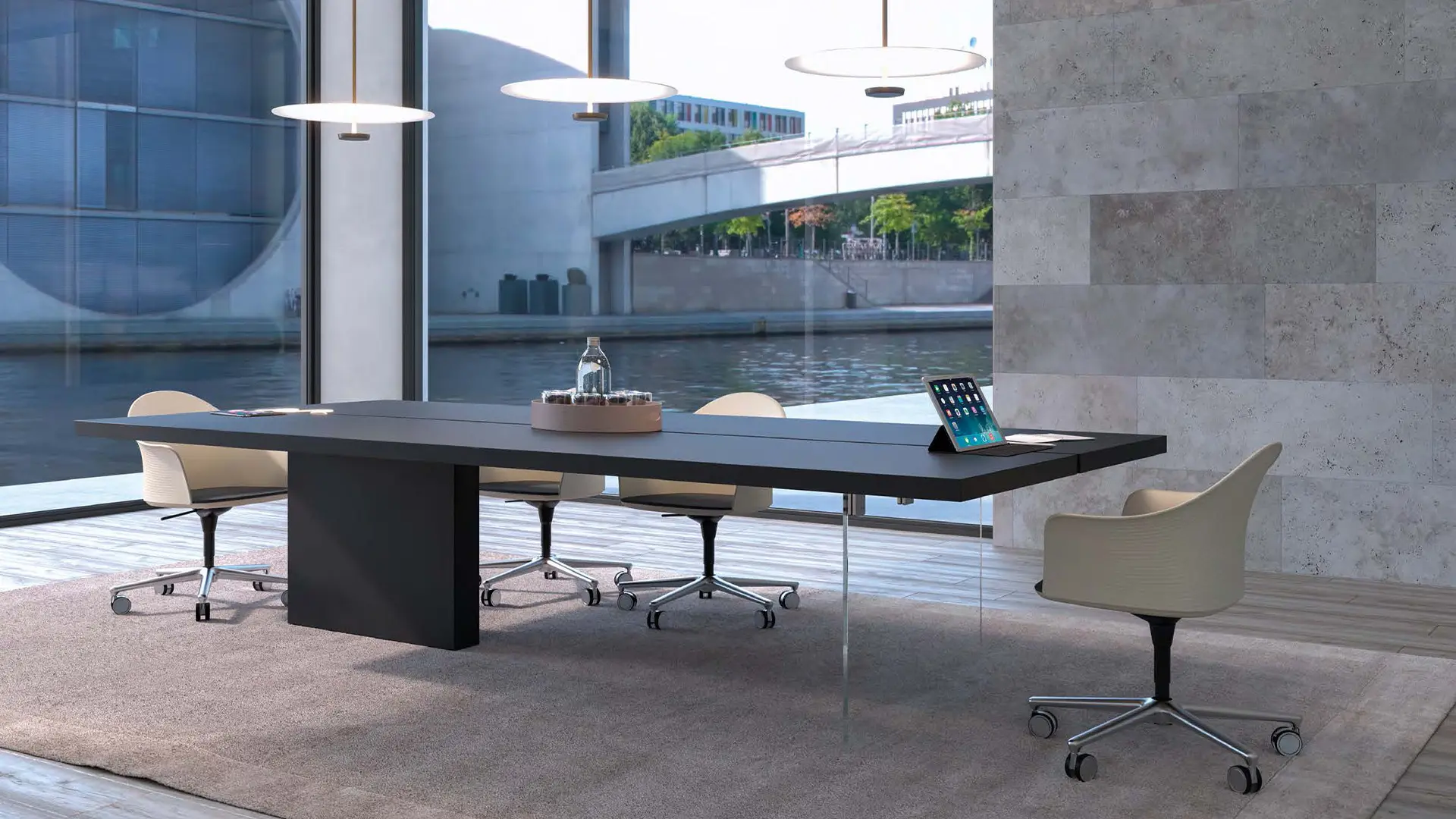 Sala de juntas equipada con mobiliario de Estel, diseñada para fomentar la creatividad y la interacción entre colaboradores.