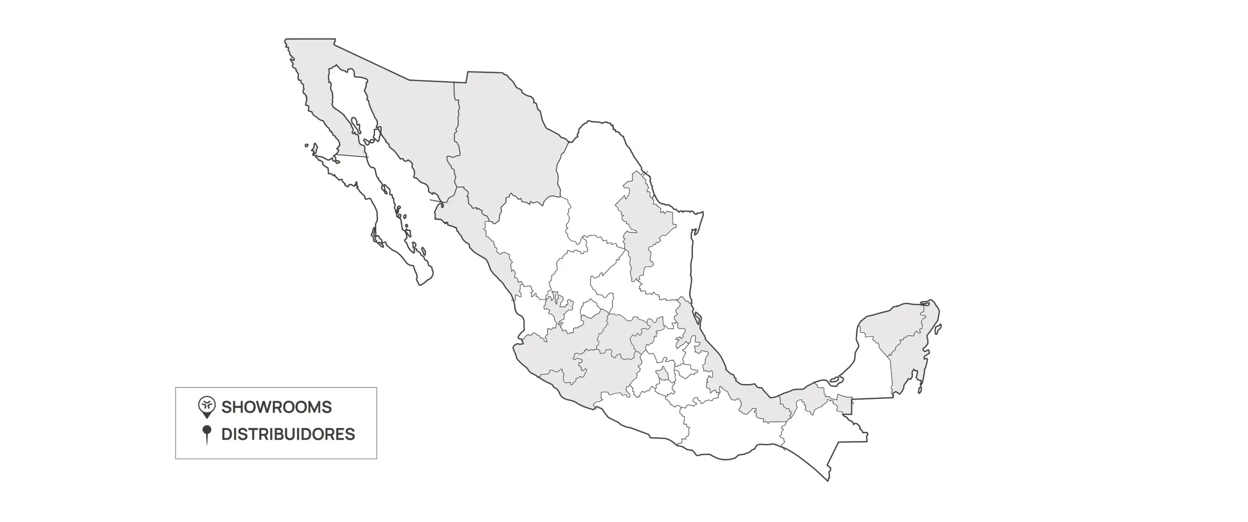 Mapa de los showrooms y distribuidores autorizados Moetti en la República Mexicana
